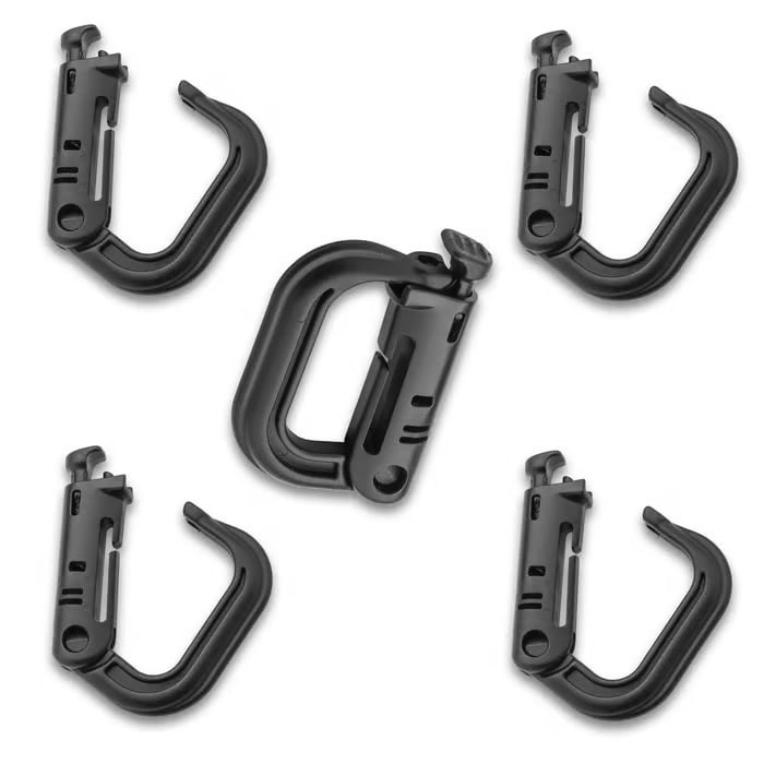 10-Pack MOLLE Grimlock Clips Locking D-Rings W/ Zippered Pouch
