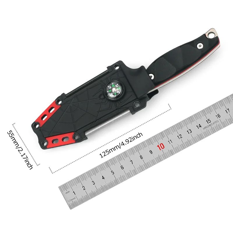 Fixed Blade Knife with Sheath - Black & Red