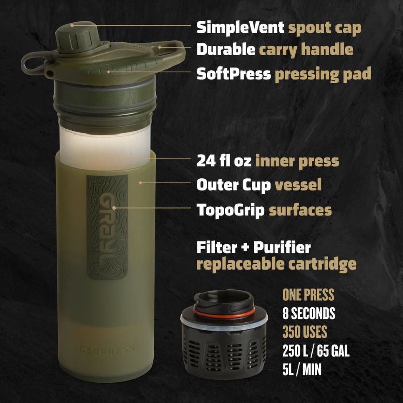 Grayl Geopress Botella Purificadora De Agua De 24 Oz Filtro Grayl Geopress Botella Purificadora De Agua De 24 Oz Filtro