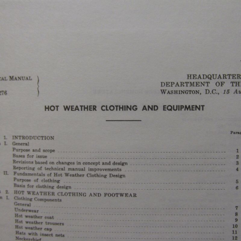 Hot Weather Clothing and Equipment (TM 10-276)