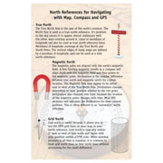 Educational poster about north references for navigation with map, compass, and GPS.