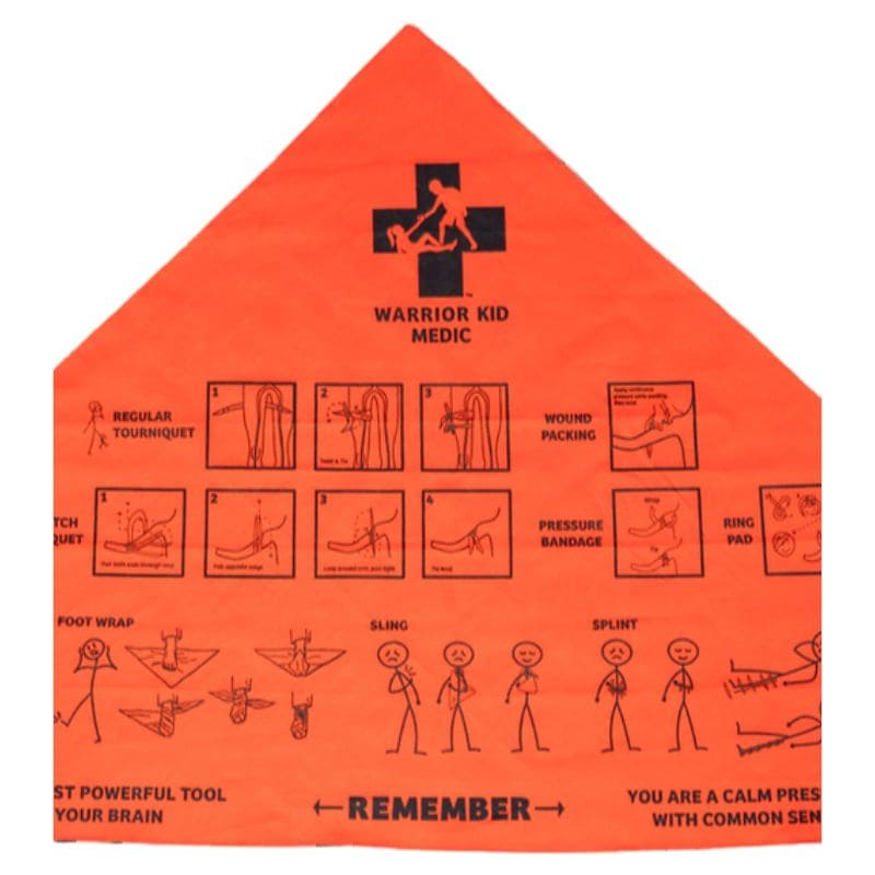 Orange Warrior Kid Medic training chart with illustrations and text on a white background