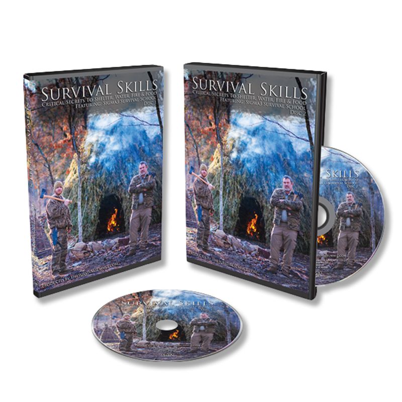 Survival Skills DVD cover with two men by a fire in wilderness, embodying A Way Through the Wilderness ethos