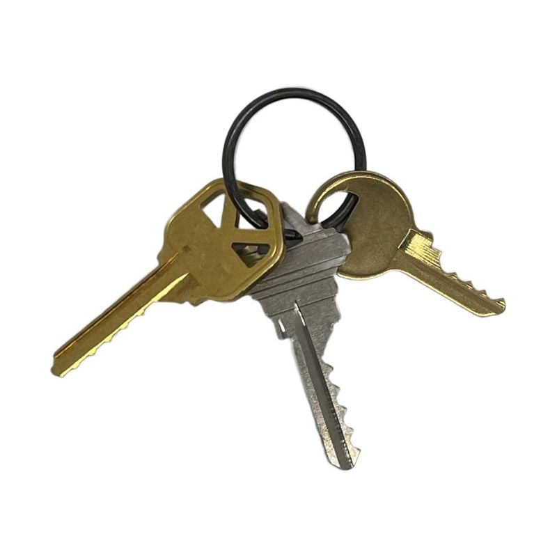 Set of keys on a keychain against a white background