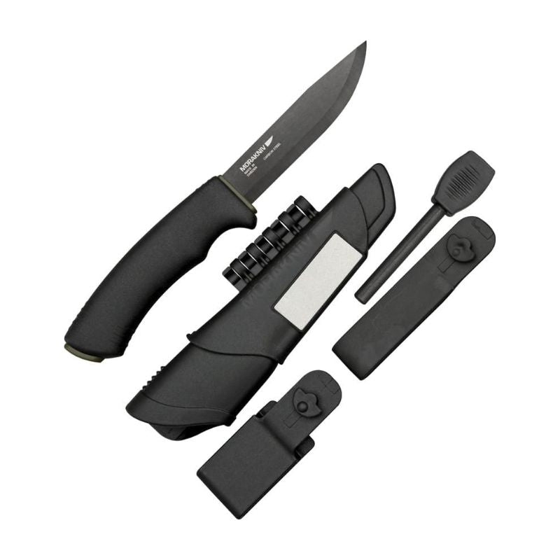 Morakniv Bushcraft Survival Black with striker tool and sheath, premium bushcraft gear, custom kit builds A Way Through the Wilderness