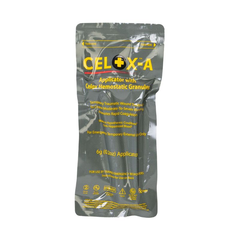 A package of North American Rescue Celox-A Hemostatic Agent.