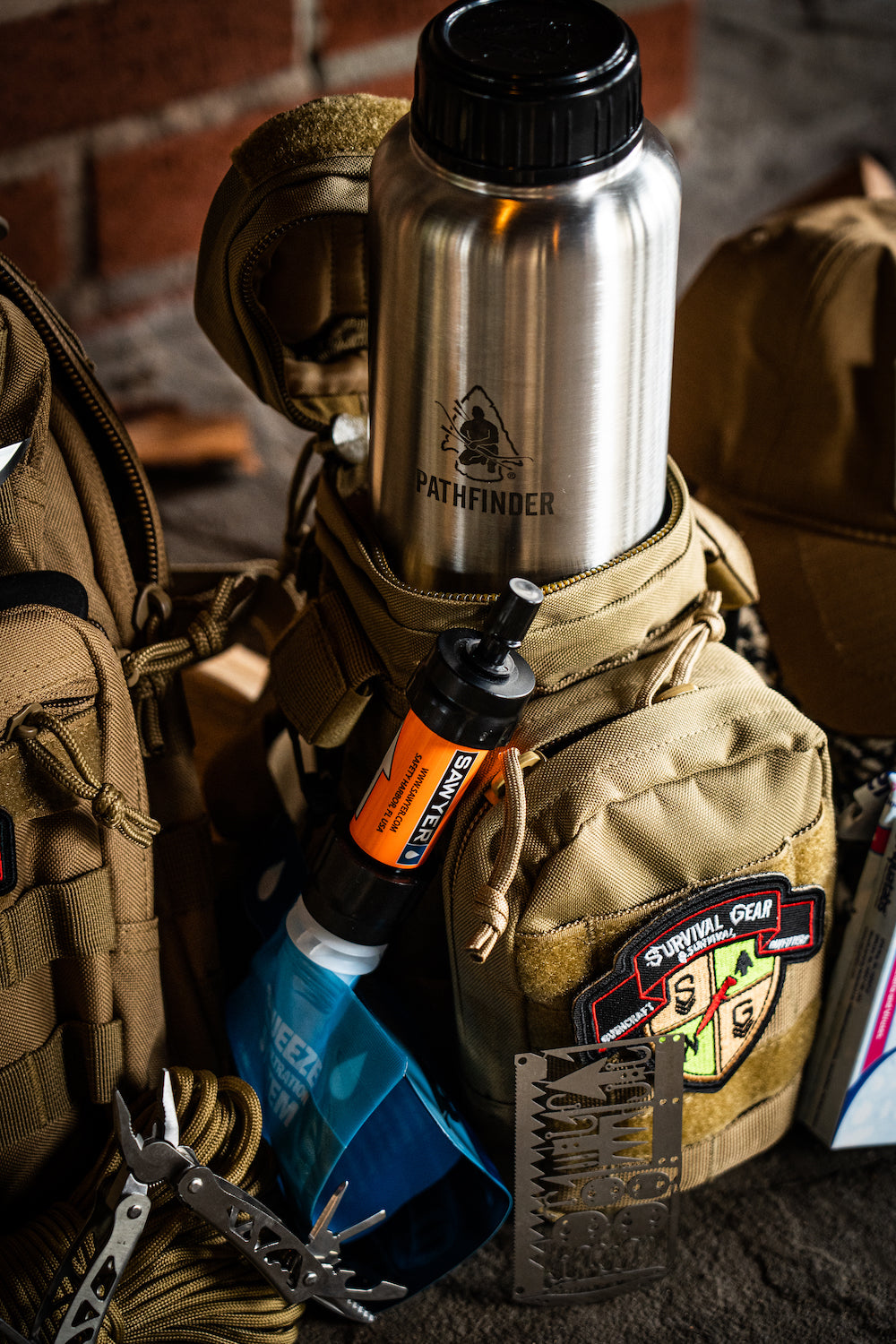 Coyote Survival Gear Kit  Sling Bag, Wazoo Cache Cap, Belt